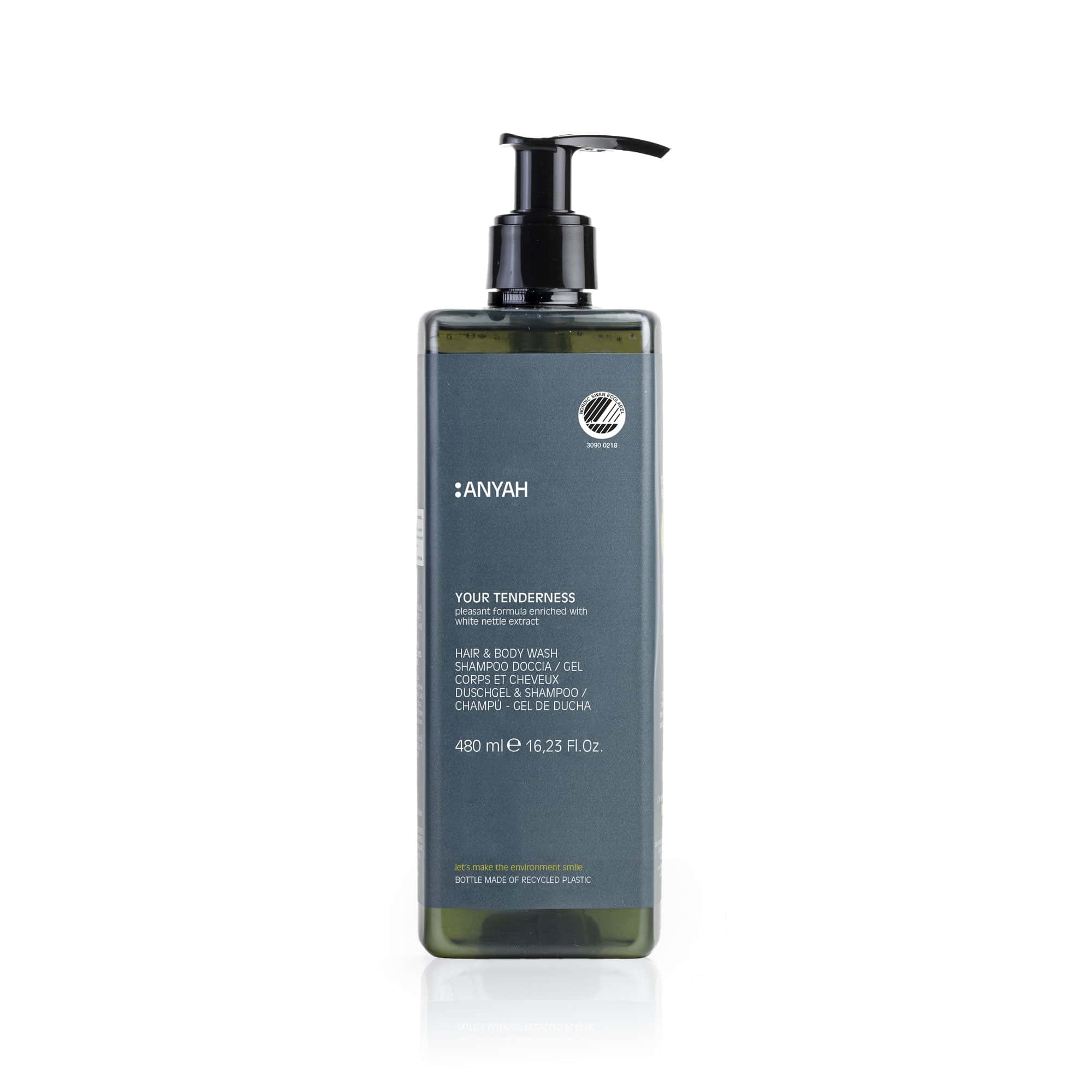 Anyah hair and body wash in a 480 ml refillable bottle