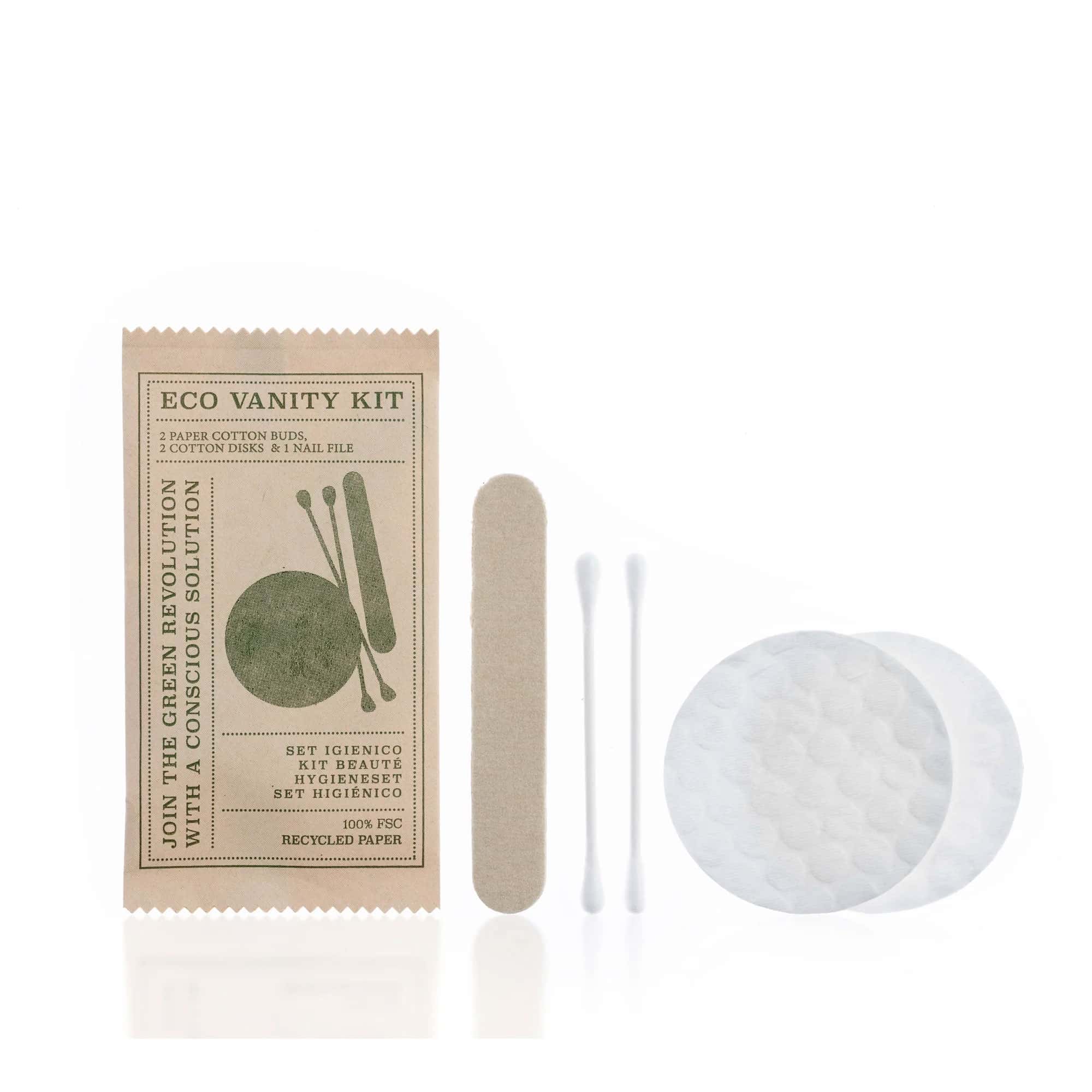 Vanity set Eco Elements con cotton fioc, dischetti di cotone e lima per unghie